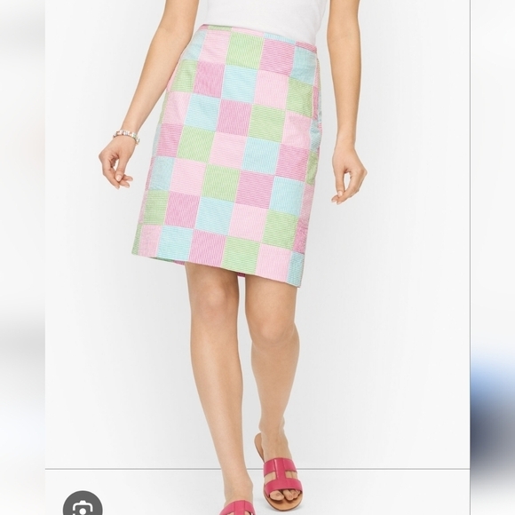 Talbots Dresses & Skirts - Talbots Seersucker Canvas Patchwork Stripe Skirt Size 8 Madras Summer Pastels